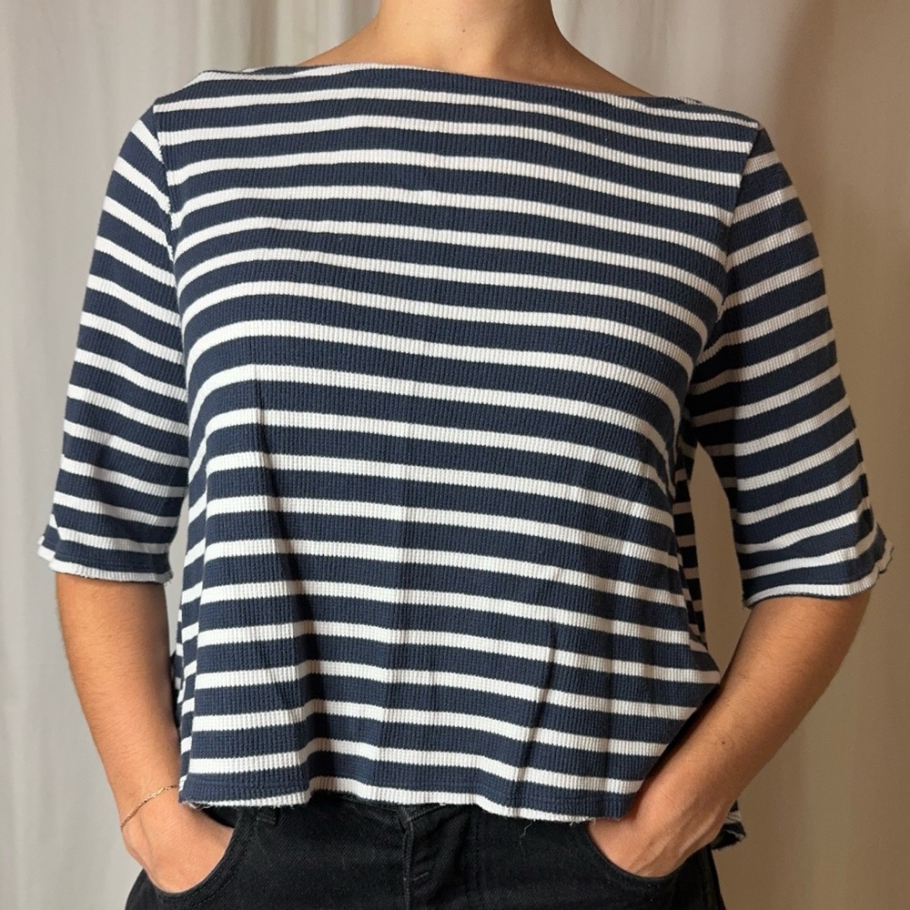 Free People Navy and White Striped Blouse